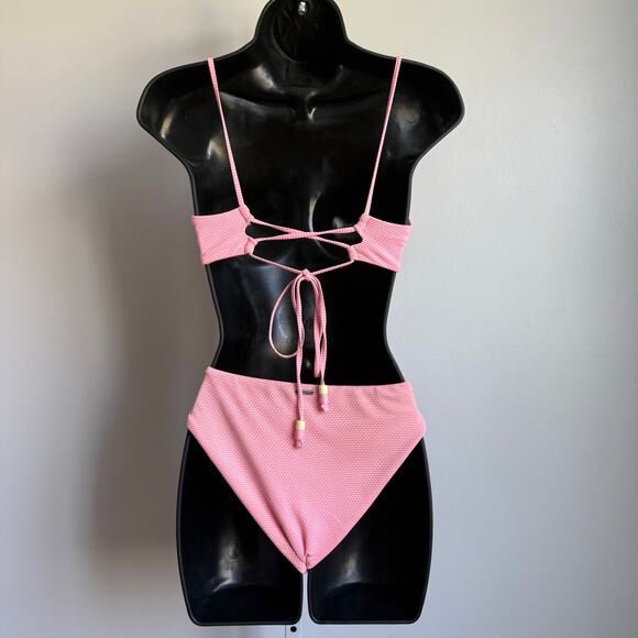 Maaji sz M Pink Reversible Bikini Set High Waist Tie Back Swimwear - Picture 7 of 9
